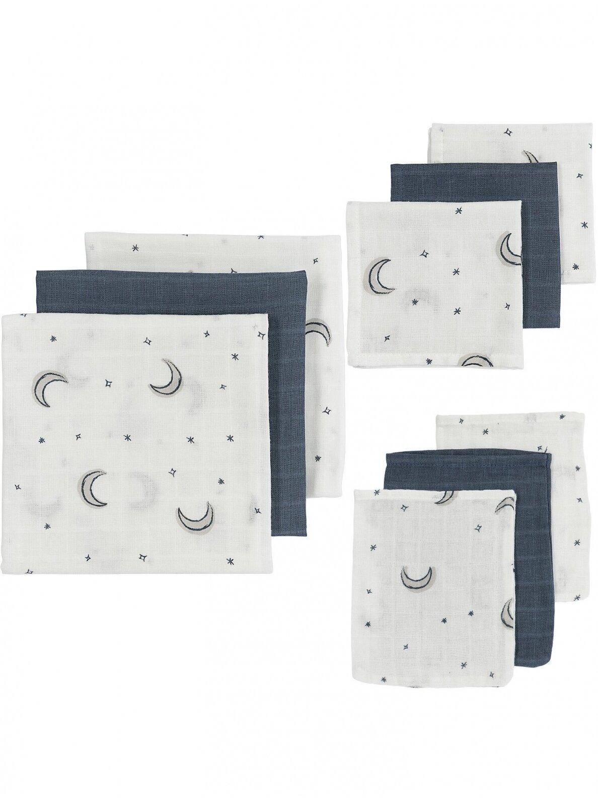 9pcs. Gauze (muslin) diaper set, Meyco Baby ( Moon multi Indigo) 9pcs. Gauze (muslin) diaper set, Meyco Baby ( Moon multi Indigo)
