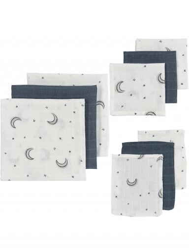 9pcs. Gauze (muslin) diaper set, Meyco Baby ( Moon multi Indigo)