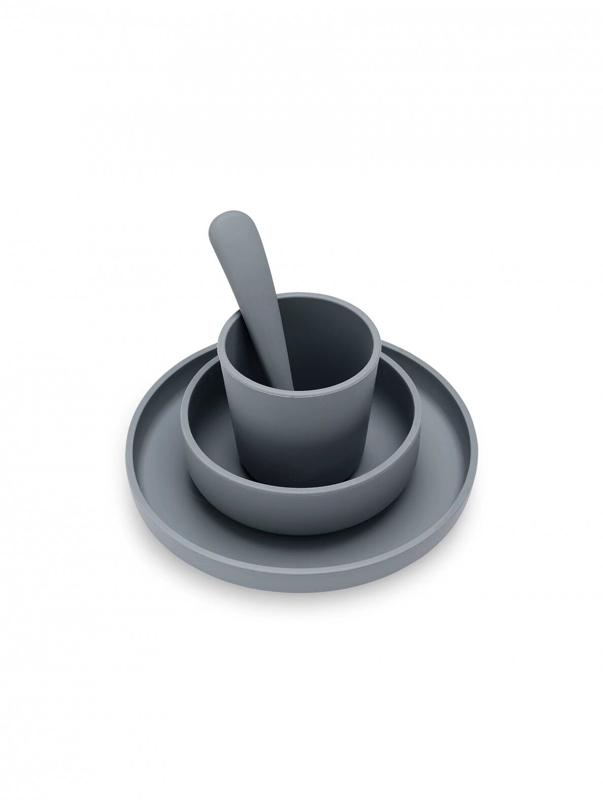 Children's Dinner Set Silicone - Storm Grey - 4 Pack, Jollein Children's Dinner Set Silicone - Storm Grey - 4 Pack, Jollein