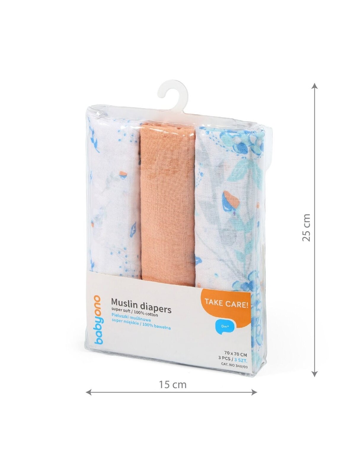 BabyOno muslīna autiņi, 3 gab., oranžā krāsā 5 BabyOno muslīna autiņi, 3 gab., oranžā krāsā 5