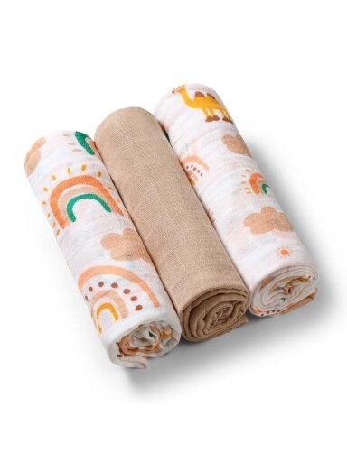 BabyOno muslīna autiņi, 3 gab., brūnā krāsā BabyOno muslīna autiņi, 3 gab., brūnā krāsā