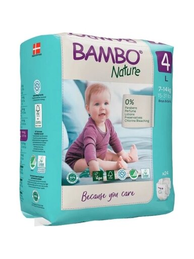 Ekoloģiskās autiņbiksītes BAMBO NATURE 4 (7-14 kg), 24 gab.