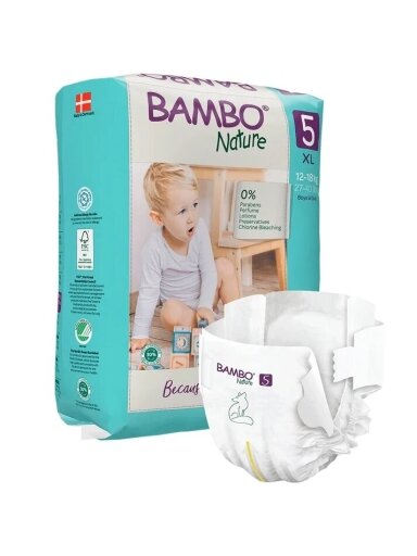 Ekoloģiskās autiņbiksītes BAMBO NATURE 5 (12-18 kg), 22 gab.