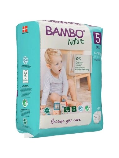 Ekoloģiskās autiņbiksītes BAMBO NATURE 5 (12-18 kg), 22 gab.