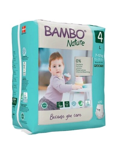 Ekoloģiskās autiņbiksītes BAMBO NATURE 4 (7-12 kg), 20 gab.