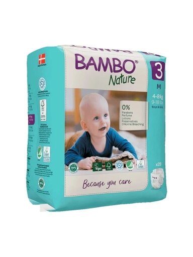 Ekoloģiskās autiņbiksītes BAMBO NATURE 3 (4-8 kg), 28 gab.