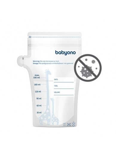 Maisiņi pienam BabyOno 1084, 20 gab. x 180 ml 4 Maisiņi pienam BabyOno 1084, 20 gab. x 180 ml 4