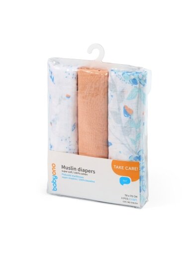 BabyOno muslīna autiņi, 3 gab., oranžā krāsā BabyOno muslīna autiņi, 3 gab., oranžā krāsā