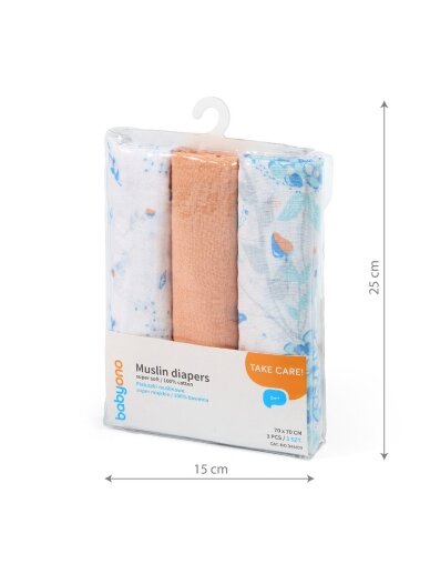 BabyOno muslīna autiņi, 3 gab., oranžā krāsā 5 BabyOno muslīna autiņi, 3 gab., oranžā krāsā 5