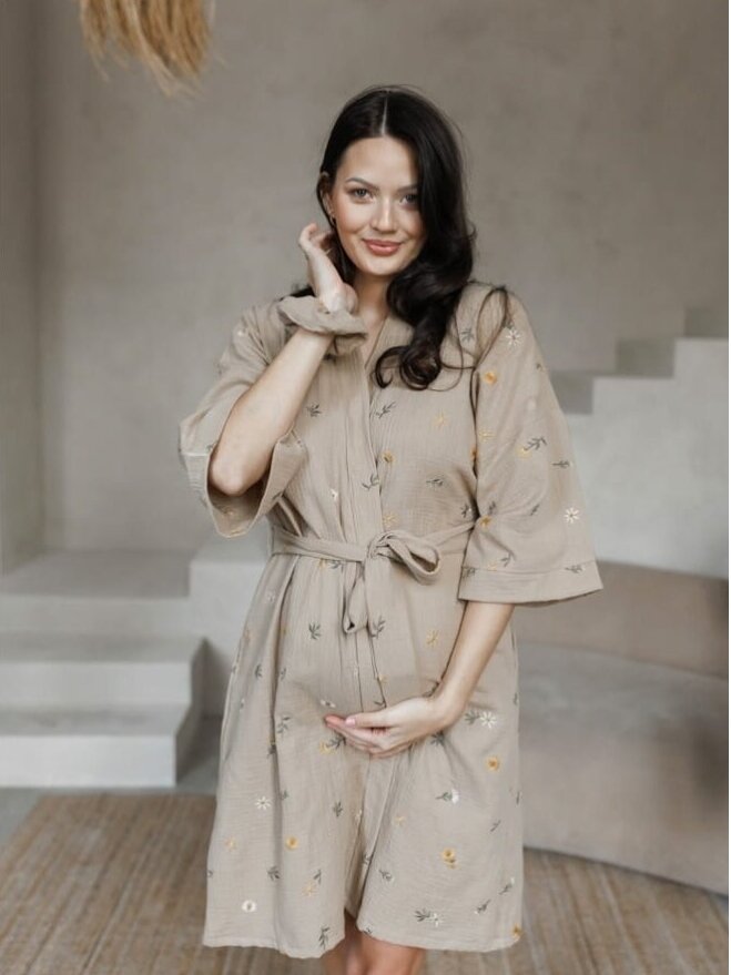 Muslin maternity robe Latte mama (Herbal/beige) 4