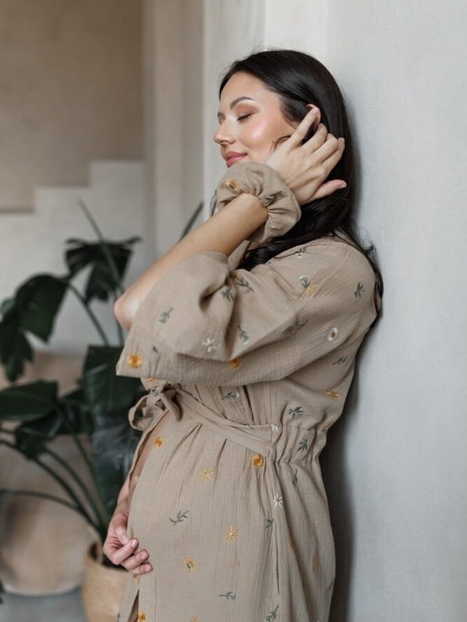 Muslin maternity robe Latte mama (Herbal/beige) 5