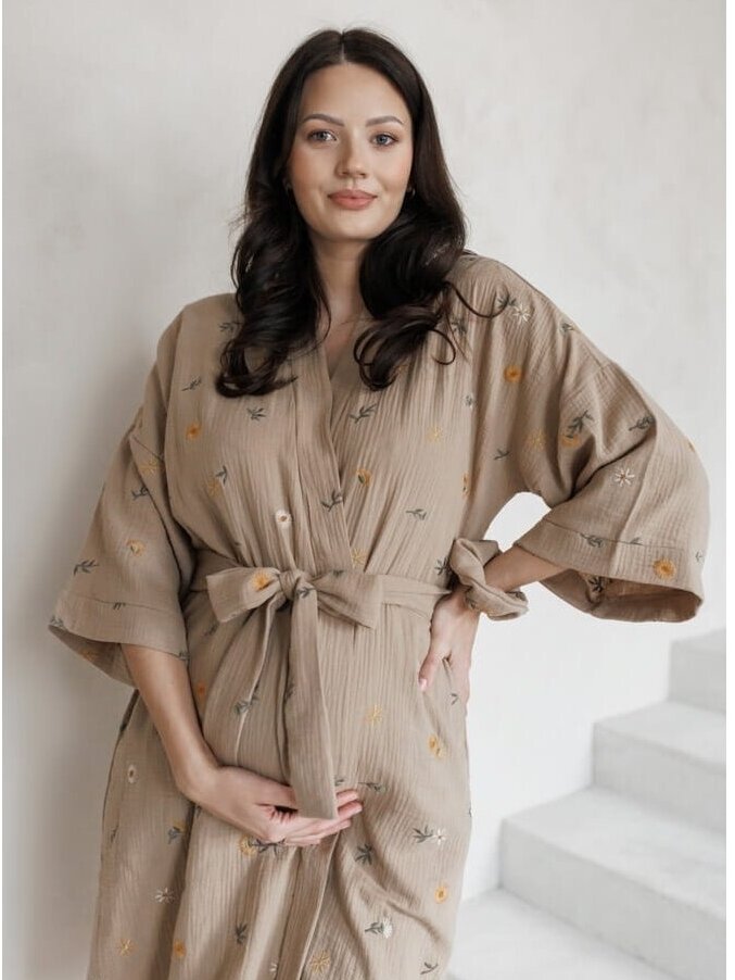 Muslin maternity robe Latte mama (Herbal/beige) 3