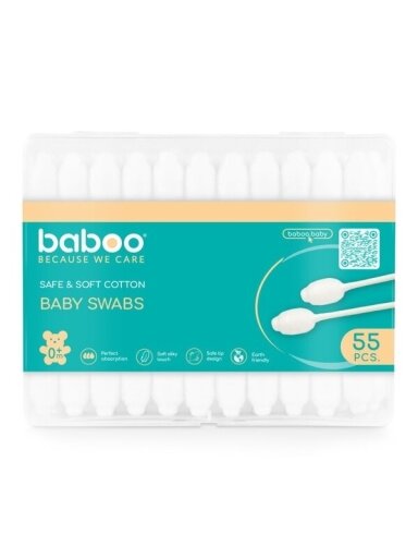 Children's safe cotton ear buds 55 pcs., BABOO® Children's safe cotton ear buds 55 pcs., BABOO®