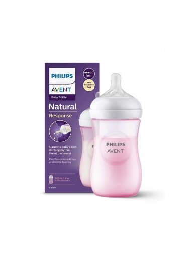 Pudelīte Philips Avent Natural Response, rozā, 1 mēn+, 260 ml Pudelīte Philips Avent Natural Response, rozā, 1 mēn+, 260 ml