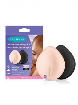Lansinoh Reusable Nursing Pads for Breastfeeding Mothers, 8 pcs. Pink and Black