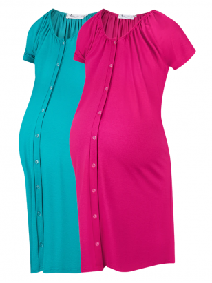2Pack - Maternity & Nursing labour nightdress by CC (raspberry/turquoise)