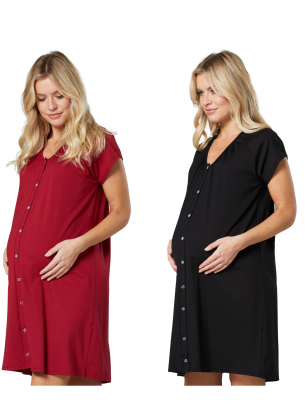 2Pack - Maternity & Nursing labour nightdress by CC black/red