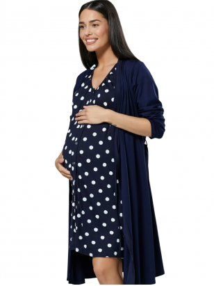 Maternity & Nursing labour nightdress by CC (blue/blue with dots)