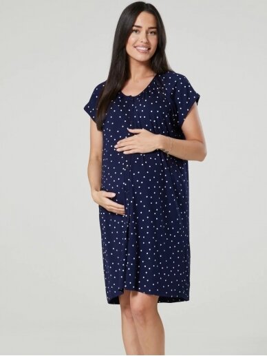 Maternity & Nursing labour nightdress by CC (dark blue/white dots) 2