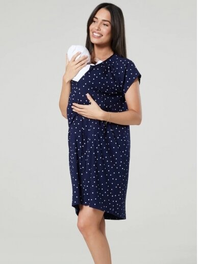 Maternity & Nursing labour nightdress by CC (dark blue/white dots) 4