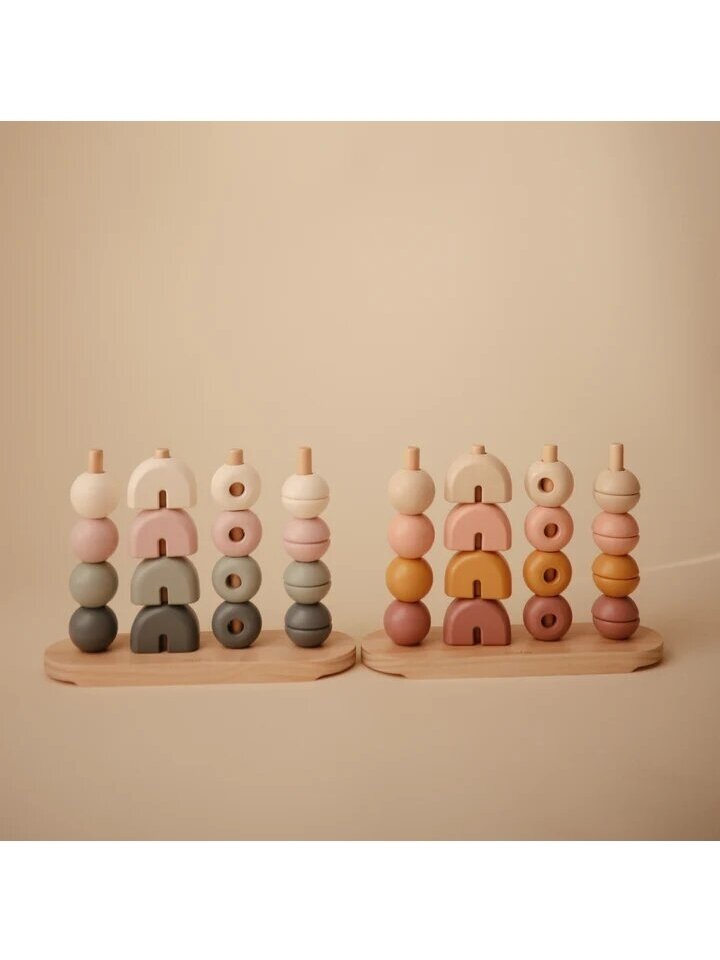 Wooden stacking toy, Wooden multi shape stacker, Mushie 2