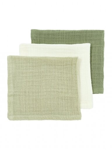 Muslin diapers set, 3 pcs. 30x30, Meyco Baby  naturel/sost olive/olivegreen