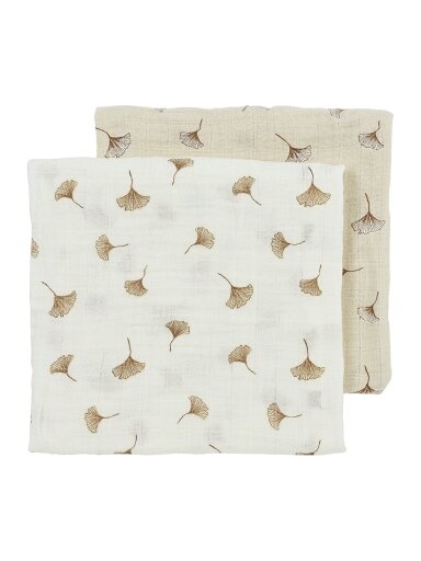 Gauze (muslin) diaper set, 2pcs., 70x70 Meyco Baby gingko offwhite/soft sand