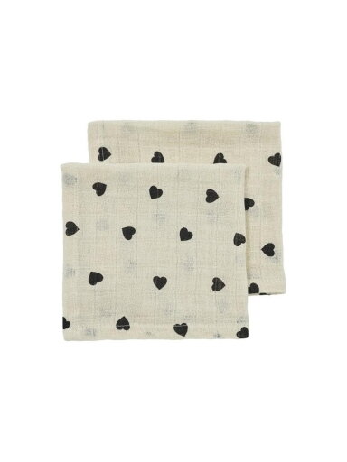 Meyco Muslin Swaddles Sweet Heart, Soft Sand/Black, 120x120 cm, 2 pcs Meyco Muslin Swaddles Sweet Heart, Soft Sand/Black, 120x120 cm, 2 pcs