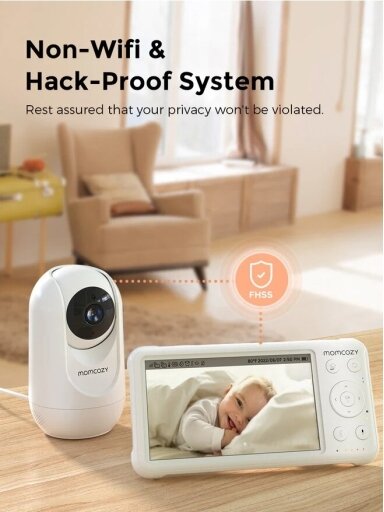 MOMCOZY BM01 bērnu monitors, balts, 1080P, 5000 mAh, 5" ekrāns