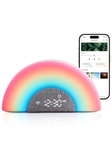 MOMCOZY BALTA TROKŠŅA MODINĀTĀJS DREAMSYNC™ AR VARAVĪKSNES GAISMU, PELĒKS
