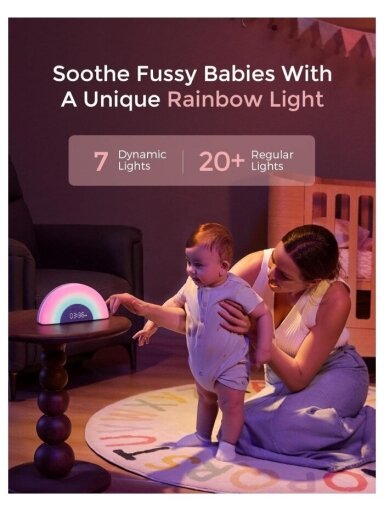 MOMCOZY BALTA TROKŠŅA MODINĀTĀJS DREAMSYNC™ AR VARAVĪKSNES GAISMU, PELĒKS