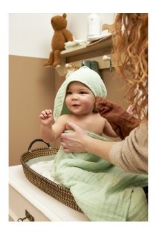 Muslīna zīdaiņu dvielis ar kapuci, 80x80, Meyco Baby, Soft green
