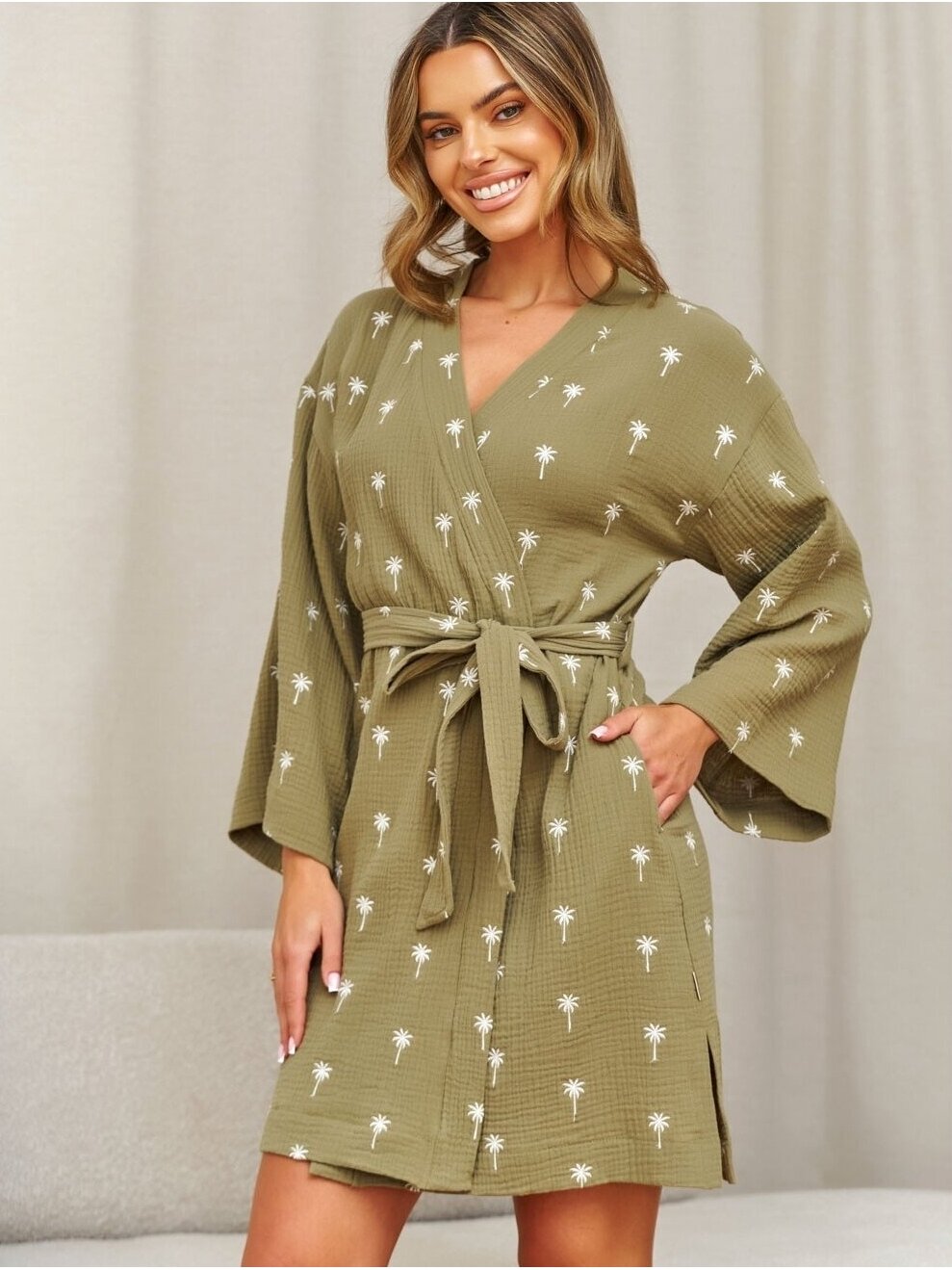 Muslin maternity robe DN, Palmtree 4 Muslin maternity robe DN, Palmtree 4