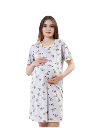Maternity breastfeeding nightdress by Vienetta (light grey/yellow)