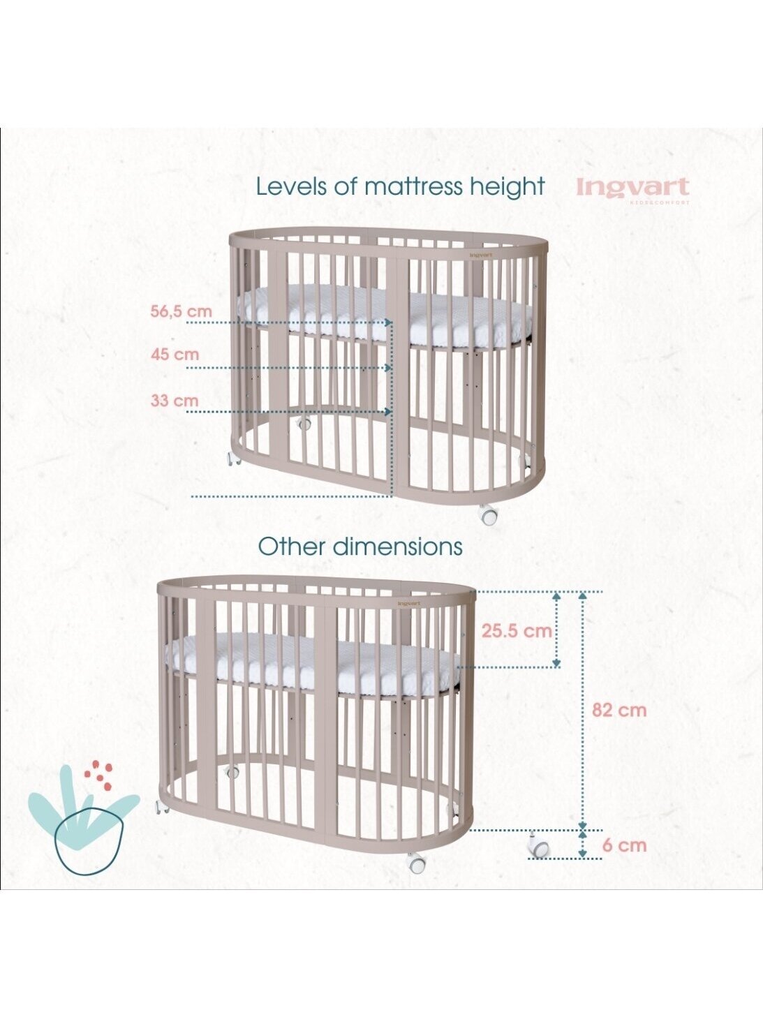Oval convertible baby crib 9in1 Smart, Ingvart (Beige) 2 Oval convertible baby crib 9in1 Smart, Ingvart (Beige) 2