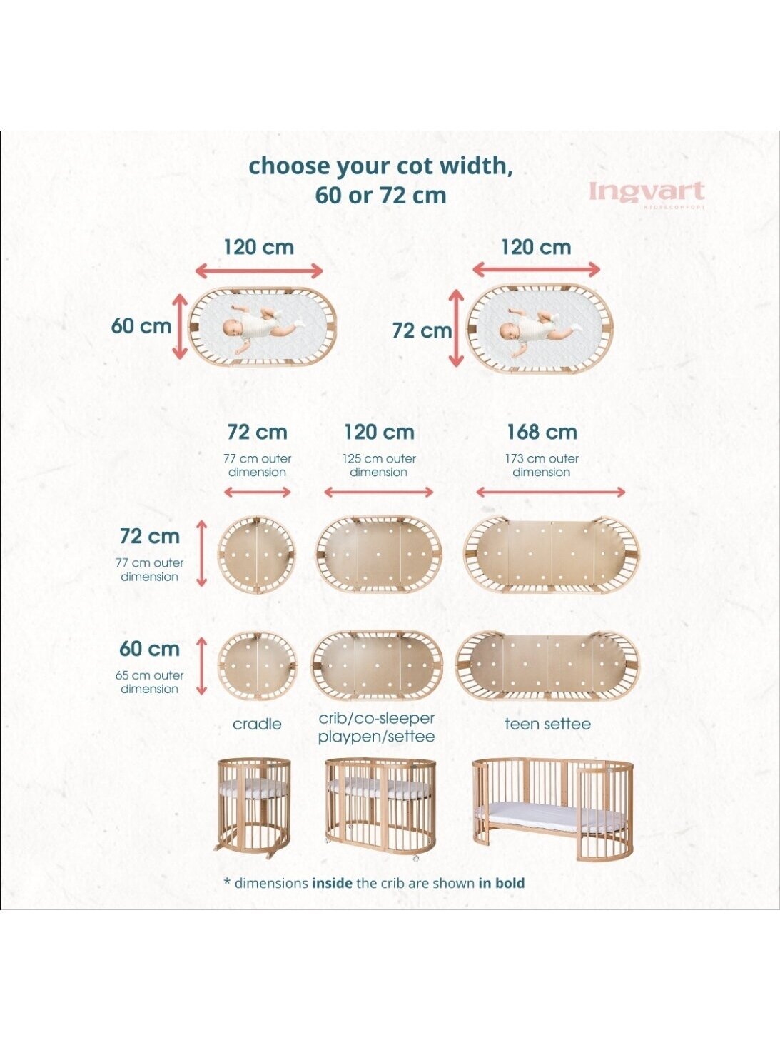 Oval convertible baby crib 9in1 Smart, Ingvart (Beige) 4 Oval convertible baby crib 9in1 Smart, Ingvart (Beige) 4