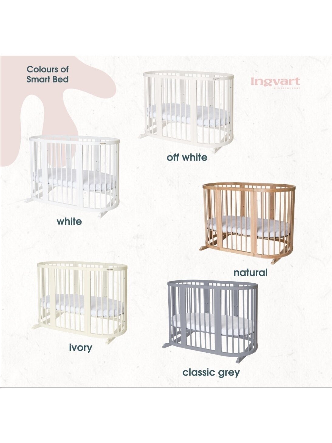 Oval convertible baby crib 9in1 Smart, Ingvart (Beige) 5