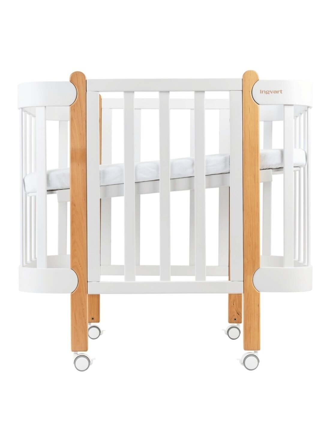 Oval convertible baby crib NIKA 5in1, Ingvart (White/Natural) Oval convertible baby crib NIKA 5in1, Ingvart (White/Natural)