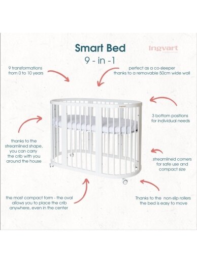 Oval convertible baby crib 9in1 Smart, Ingvart (Beige) 1 Oval convertible baby crib 9in1 Smart, Ingvart (Beige) 1