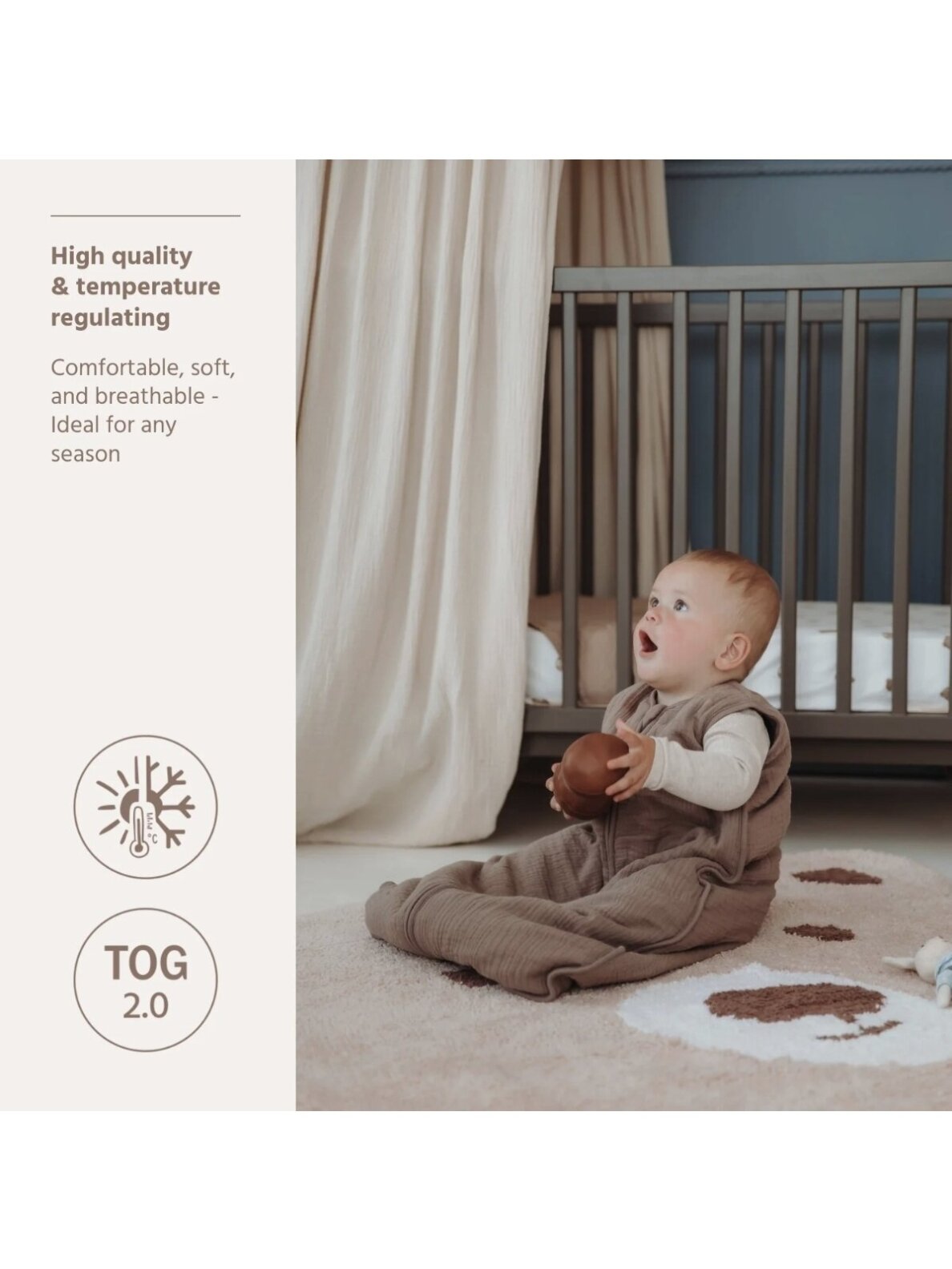 Guļammaiss no muslīna auduma 90 cm, TOG 2.0, Meyco (Dark Taupe) 2 Guļammaiss no muslīna auduma 90 cm, TOG 2.0, Meyco (Dark Taupe) 2