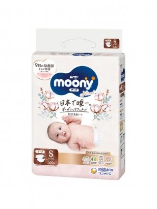 Japanese diapers for babies Moony Natural S 4-8kg, 58pcs.