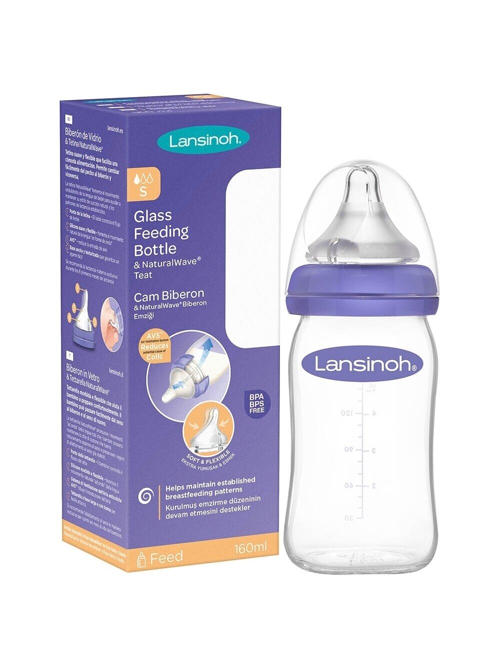 Stikla barošanas pudele Lansinoh® 160 ml 1
