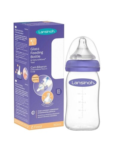 Stikla barošanas pudele Lansinoh® 160 ml