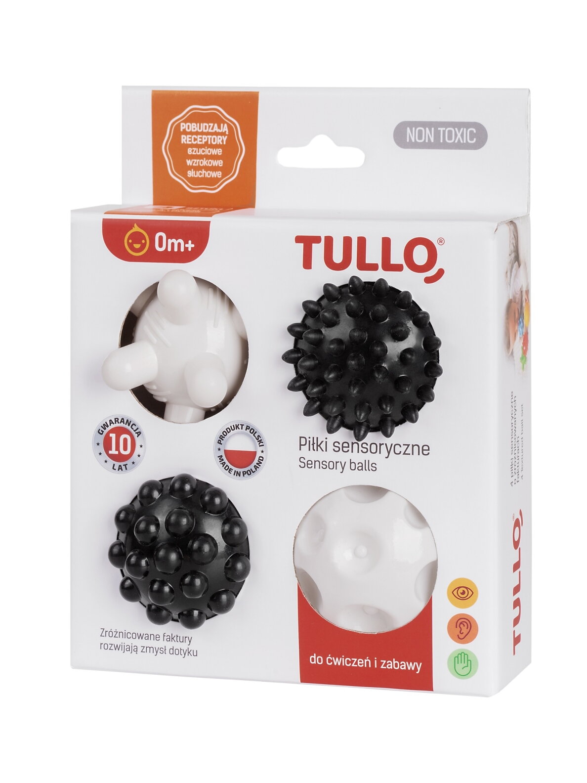 Tullo attīstošās sensorās bumbiņas zīdaiņiem, 4 gab., melnbaltas, 6–7 cm