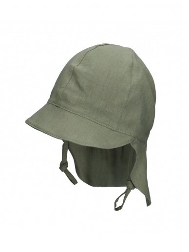 TuTu hat with neck protection made of natural linen (green) TuTu hat with neck protection made of natural linen (green)
