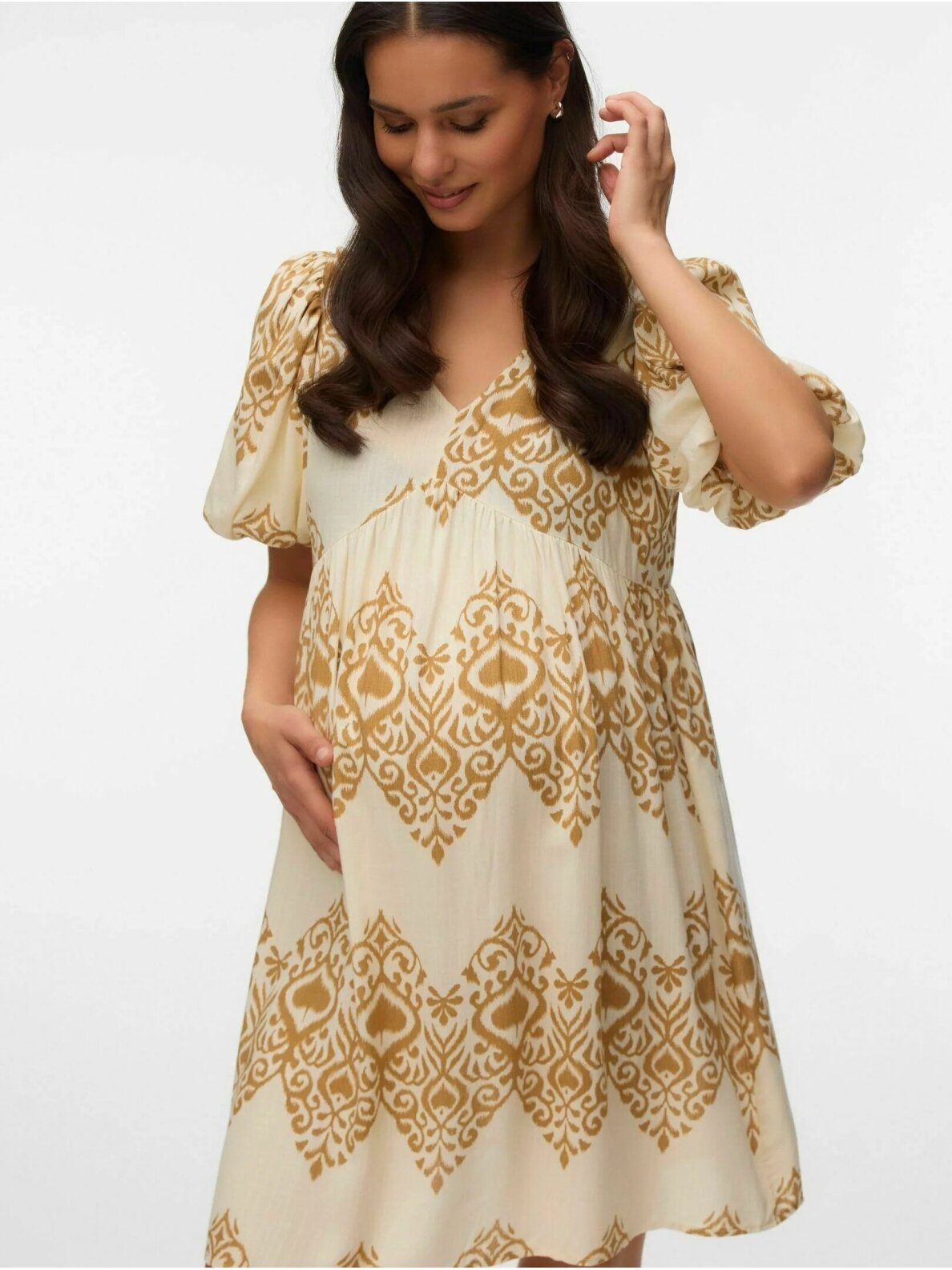 Viscose maternity dress MLZENISA Mama;licious (Birch/brown sugar) 2